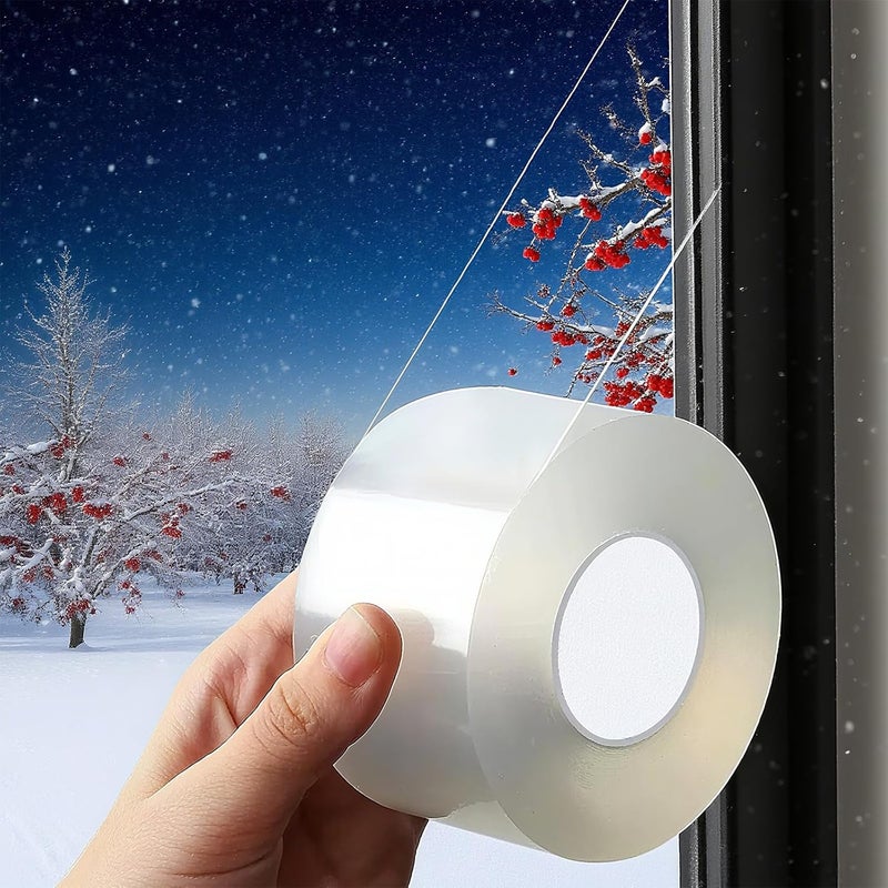 Sunroda Window Sealing Tape 2 Inch x 33 Ft Transparent Window Insulation Waterproof Nano Draft Isolation Tape Clear Weather Stripping Caulk Tape for Window and Bathroom Shower Glass Side Gaps - Image 1